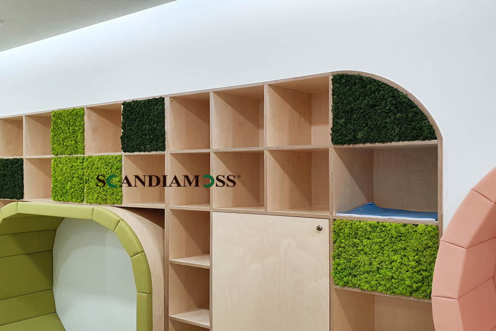 Scandia Moss Project 04 | Construction of Scandia Moss Wall approved as a building material - Kookmin Bank in-house daycare center custom panel and indoor interior