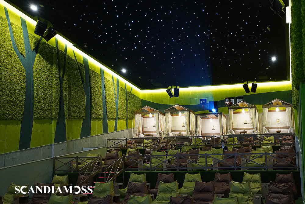 Scandia Moss Project 02 | Semi-non-combustible Scandia moss wall greening interior featuring a Nordic forest - CGV Bucheon Cine & Foret Theater custom made and custom construction