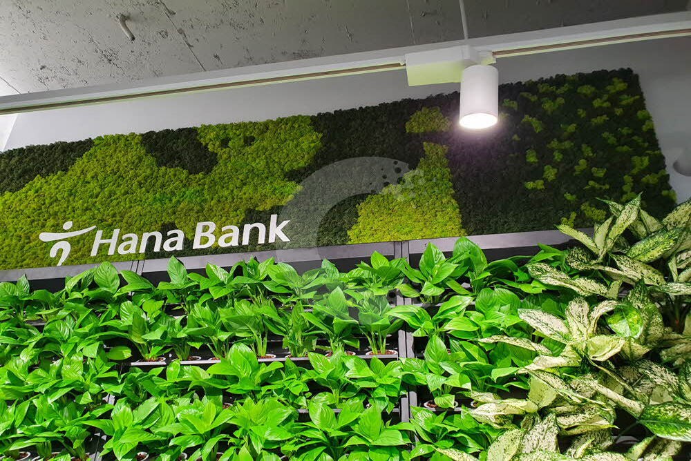 Scandia Moss Project 03 | Construction of Scandia Moss Wall, an indoor sign that unites nature and space - Hana Bank Custom panel and Interior design, Scandia moss sign