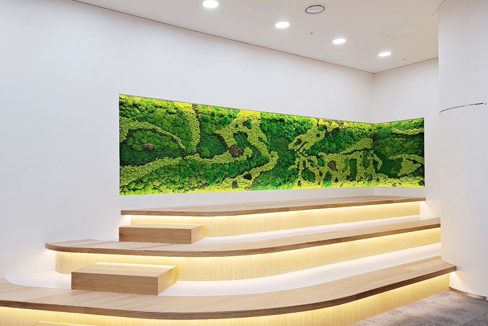 스칸디아모스 프로젝트 03 | 직원 휴게실 아트월 벽면녹화 시공-산업은행 본점 커스텀 패널 및 실내 모스월 시공