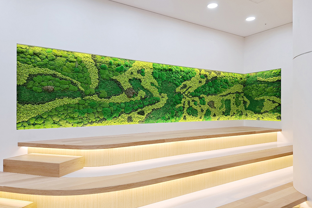 스칸디아모스 프로젝트 02 | 직원 휴게실 아트월 벽면녹화 시공-산업은행 본점 커스텀 패널 및 실내 모스월 시공