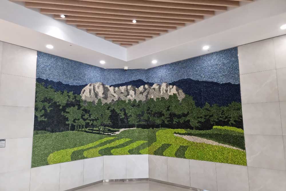 Scandia Moss wall art installation optimized for indoor space - Hanwha Defense
