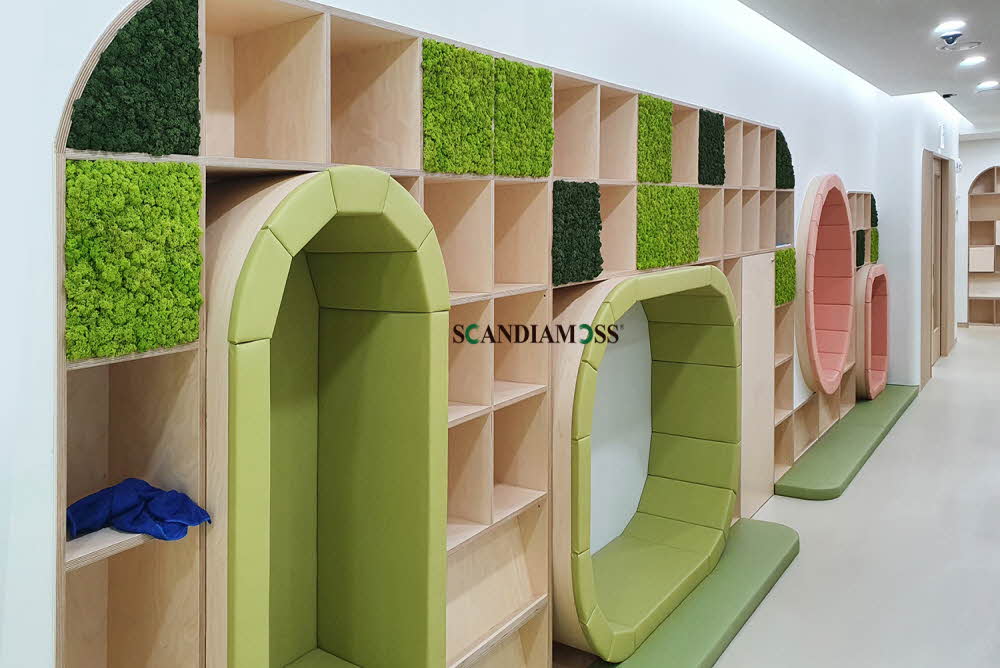 Scandia Moss Project 02 | Construction of Scandia Moss Wall approved as a building material - Kookmin Bank in-house daycare center custom panel and indoor interior