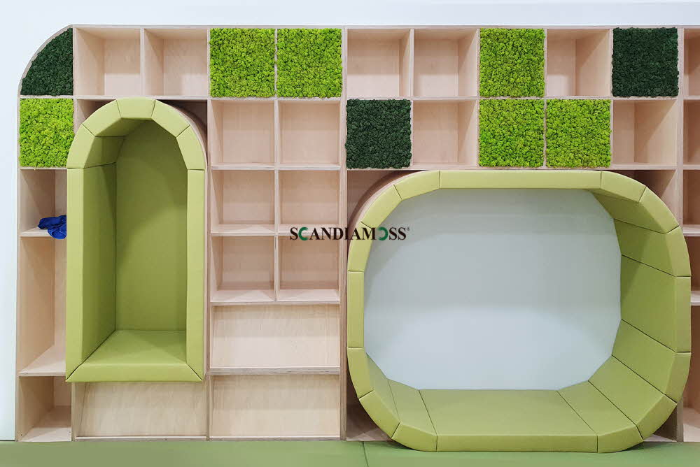 Scandia Moss Project 01 | Construction of Scandia Moss Wall approved as a building material - Kookmin Bank in-house daycare center custom panel and indoor interior
